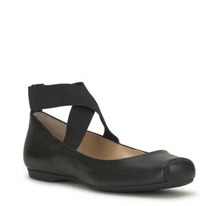 NWOT Black leather square toe Mandalaye Ballet Flat
